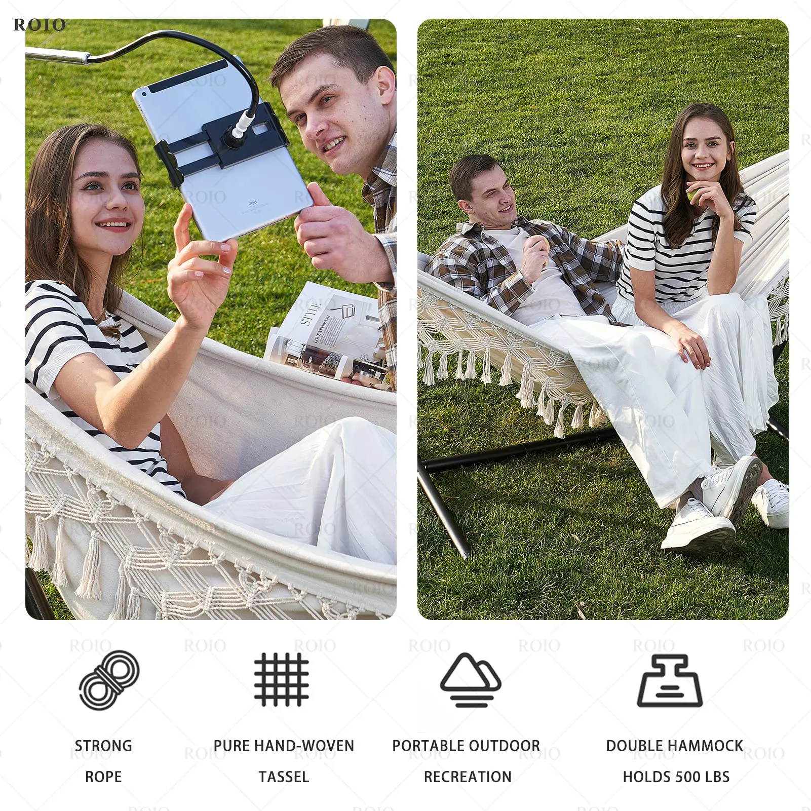 Outdoor Canvas Hammock Cotton Hammocks Balcony Courtyard  Hanging Bed Hand-Woven Lace Camping Single Double Swing Garden Hammock