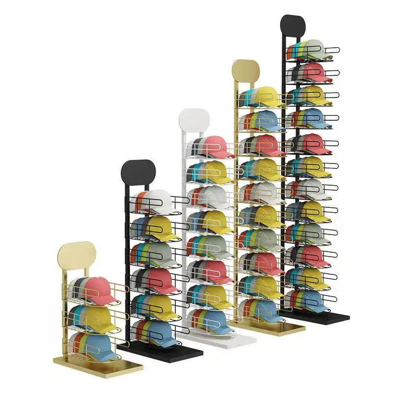 Wrought iron hat rack  holder floor-to-ceiling clothing store rack display  multi-layer storage