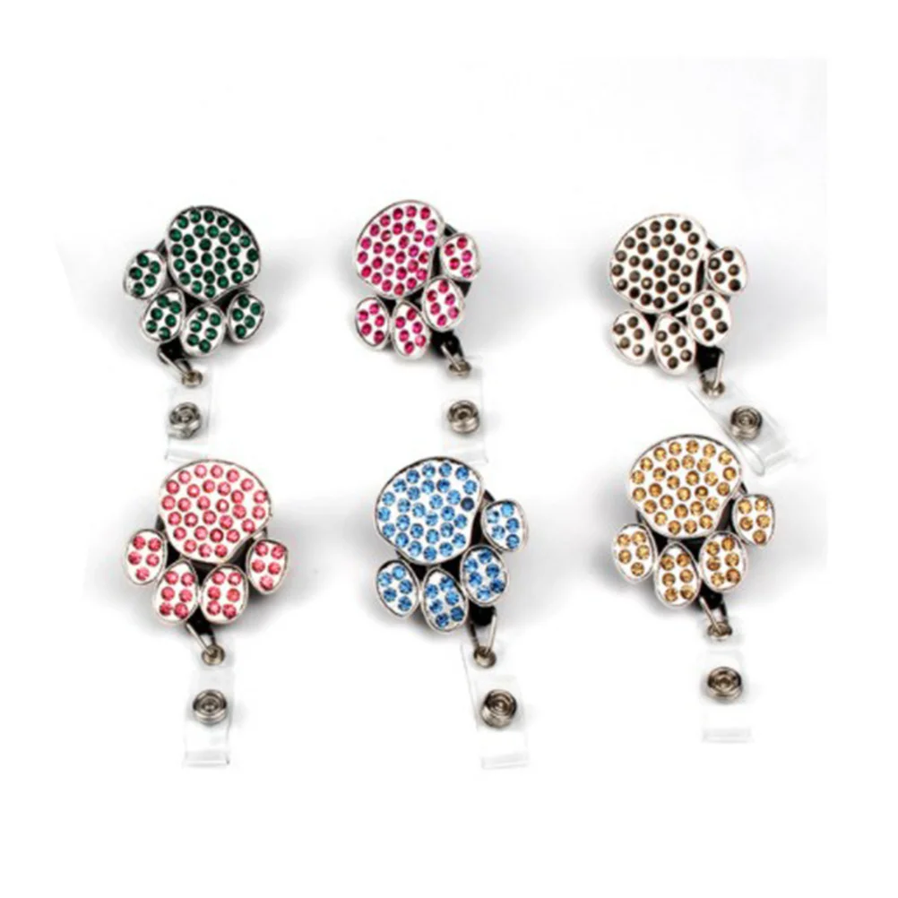 

Round Rhinestone Palm Shaped Id Badge Reel White Retractable Telescopic Clip Easy Pull Buckle for Exhibition Meeting Nurses