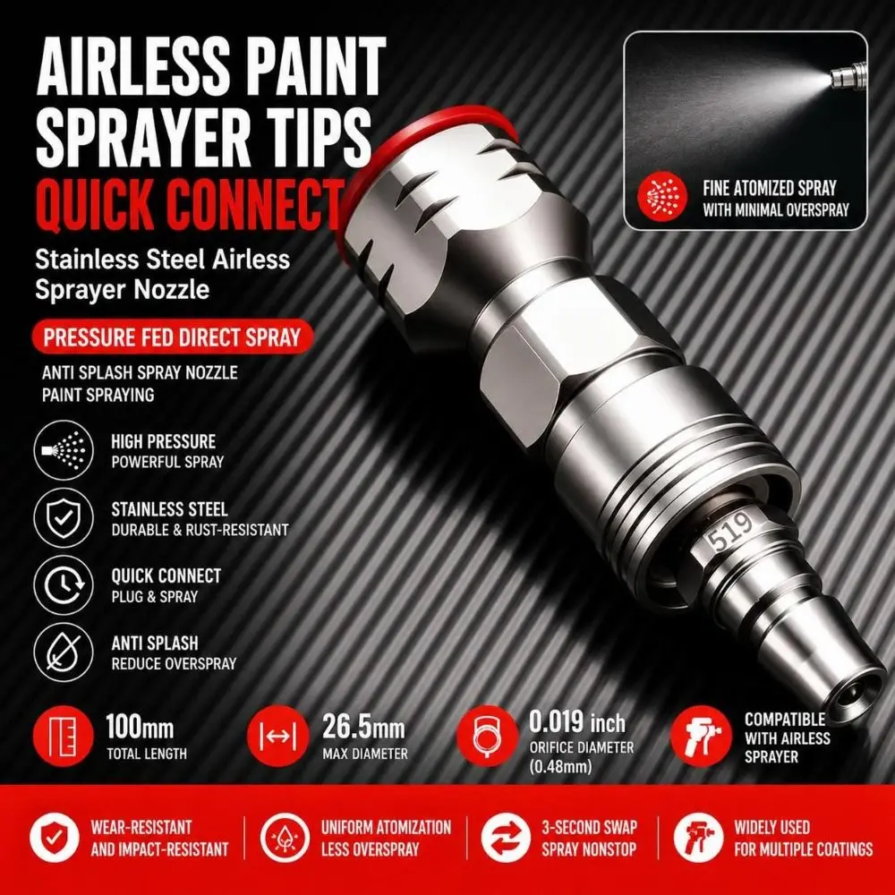 Quick Connect Airless Paint Sprayer Tips Stainless Steel Direct Spray Airless Sprayer Nozzle Anti Splash Pressure Fed