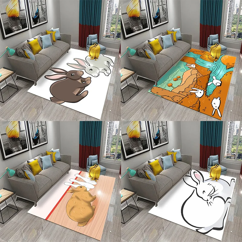 

Cartoon Rabbit Printed Carpet Living Room Rugs Kids Bedroom Carpet Children Room Mat Cute Animal Home Decor Non-Slip