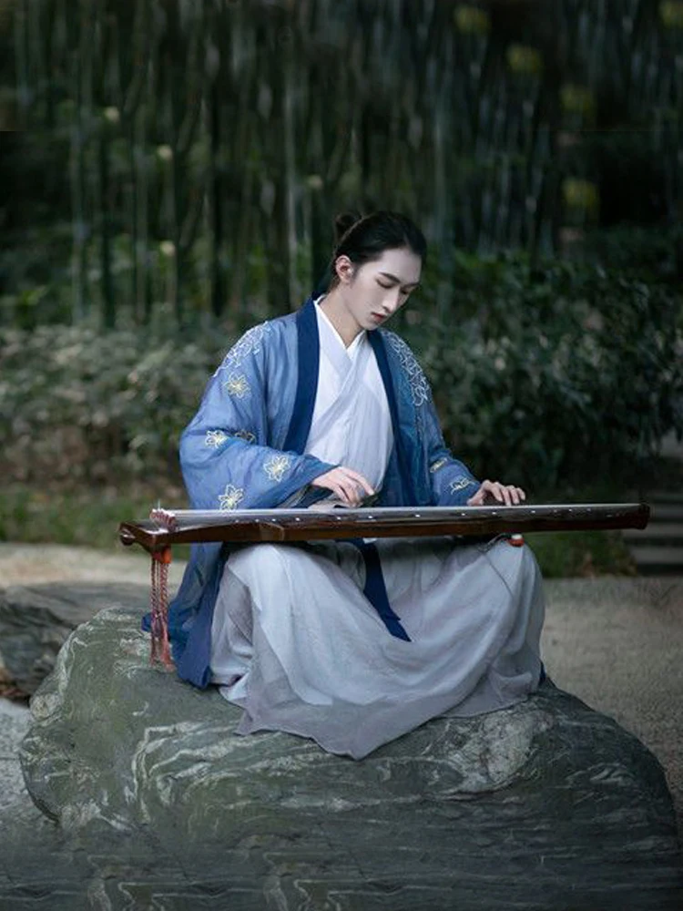 Hanfu amantes das mulheres dos homens cp diariamente bordado roupas antigas wei jin estilo gola cruzada cintura super imortal terno primavera verão