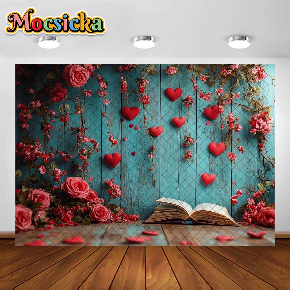 Fondo de fotografía del Día de San Valentín libro de amor decoración de arco Floral telón de fondo Baby Shower pareja retrato accesorios de estudio fotográfico