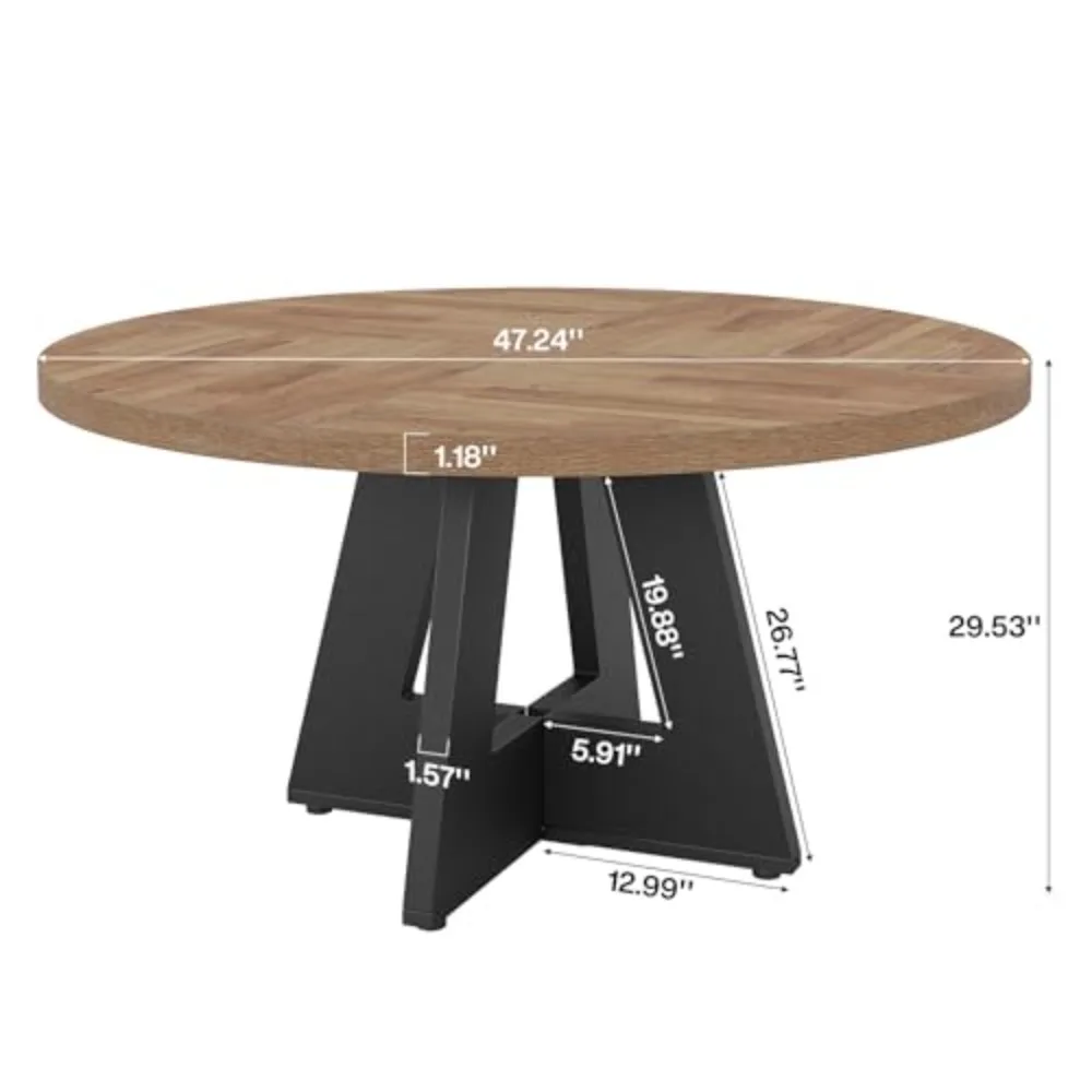 47-Inch Round Conference Table for 4-6 People, Wooden Meeting Room Table with Thicken Tabletop and Wood Base