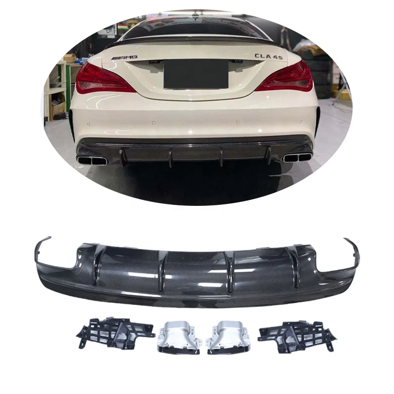 

For Benz CLA Class W117 CLA200 250 260 CLA45 Style Carbon Fiber Rear Bumper Diffuser Side Splitters with Exhaust Tips