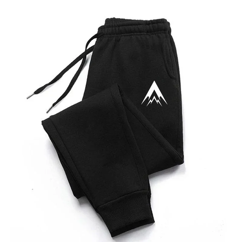 Casual Mountain Printed Sports Trousers MEN'S Spring Autumn Drawstring Long Pants Fitness Solid Sweatpants Gym Wear