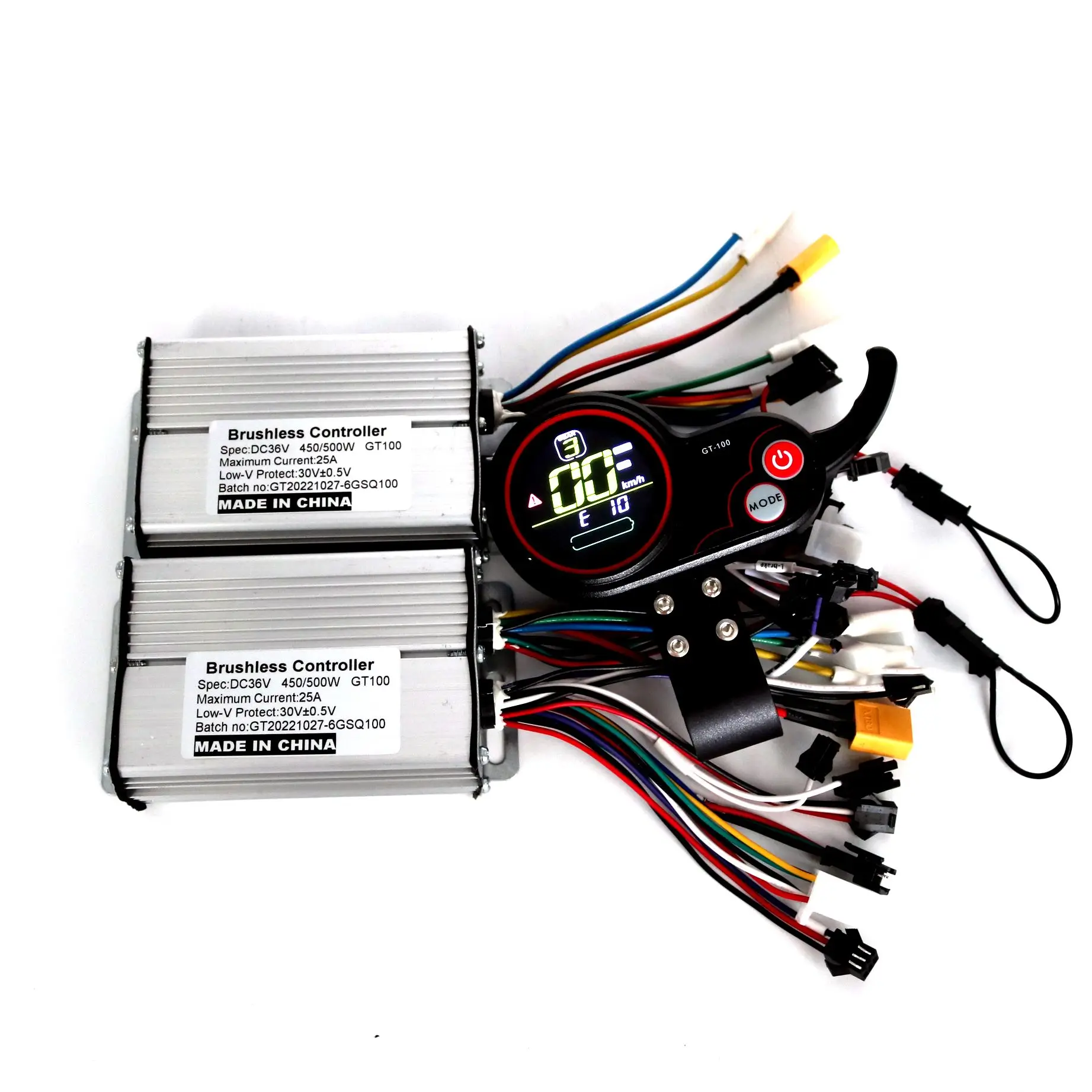 

Six Mosfet 36V/48V60V 450/500W 25A BLDC Electric scooter brushless controller E-bike 2 pcs Controllers and 1pcs GT-100 Display