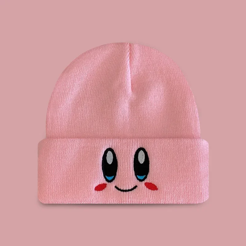 Cute Kirby Beanies Women Winter Warm Hat Anime Cartoon Solid Color Kawaii Embroidery Caps for Girls Knitted Bonnet Female Gift