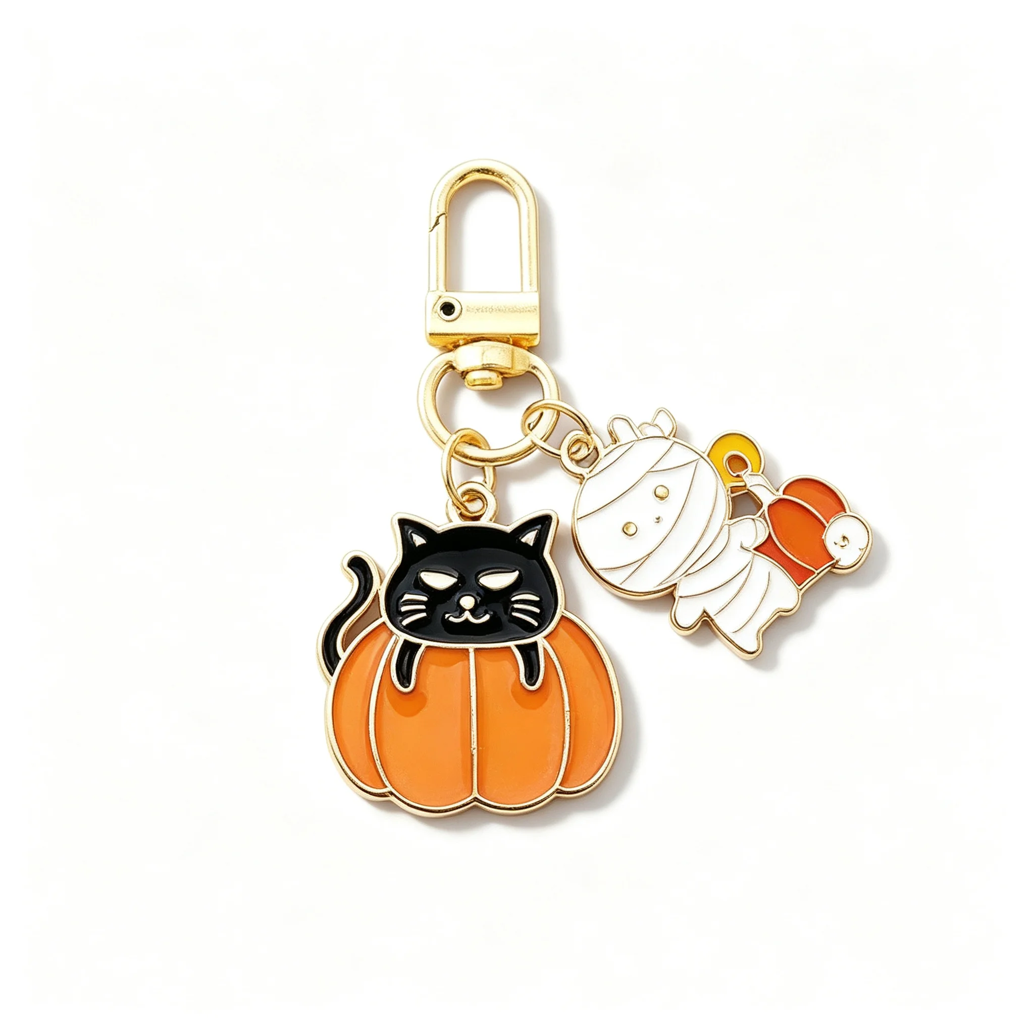 1/5 Stück Halloween-Emaille-Schlüsselanhänger, niedlicher Kürbis, Geist, schwarze Katze, Mumie, Hexe, Taschenanhänger, Metall-Schlüsselring, Geschenk-Accessoires für Feiertage und Partys – Detail 1