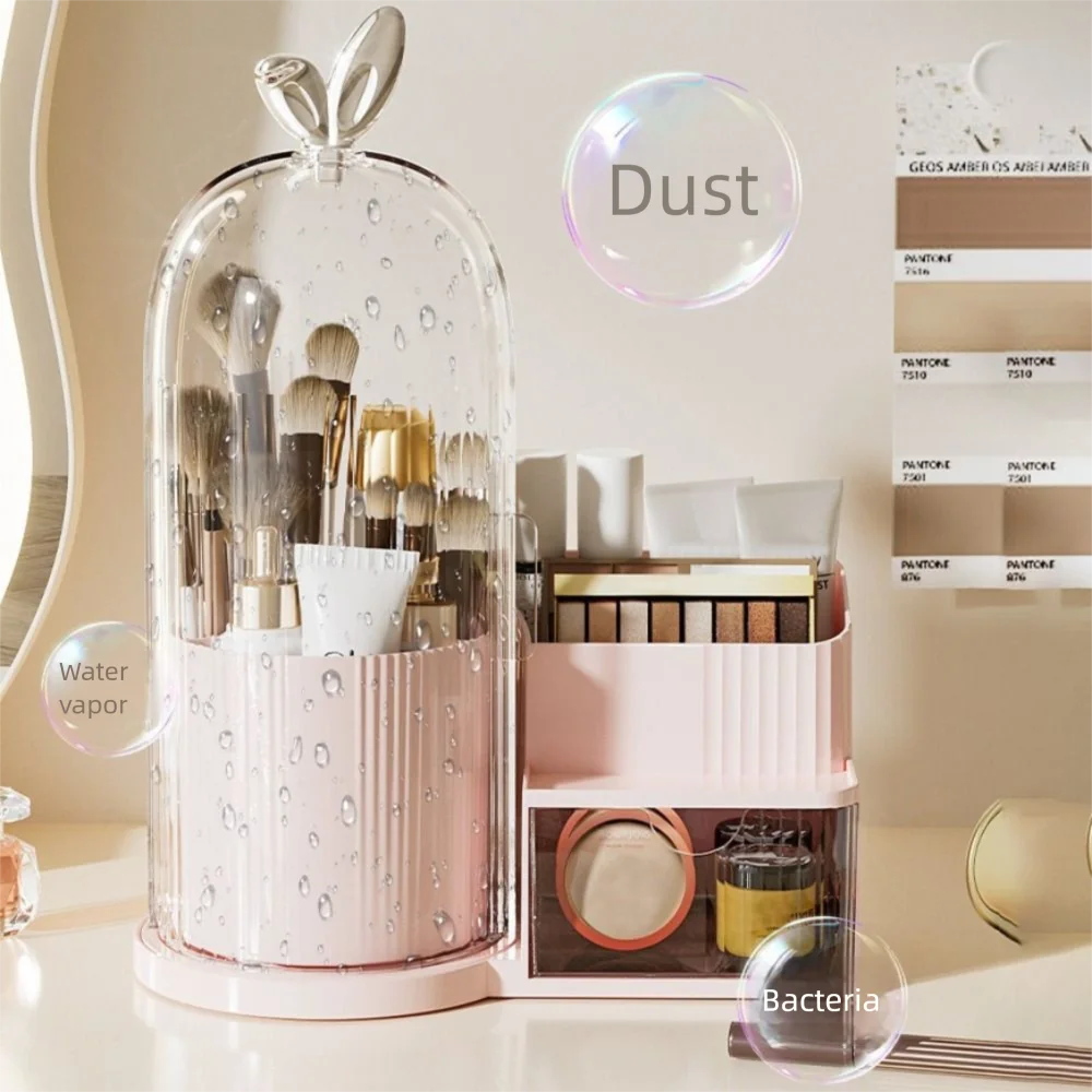 PP Makeup Brushes Storage Box Multi-compartment 360° Rotating Cosmetic Display Case Dustproof Large-capacity