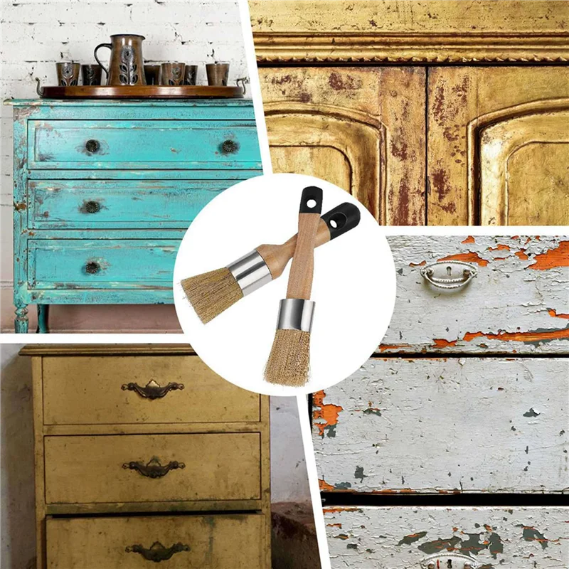 A02F-4 팩 분필 페인트 브러시, 분필 및 왁스 페인트 브러시 가구 재사용 가능한 플랫 및 라운드 용 분필 페인트 도구