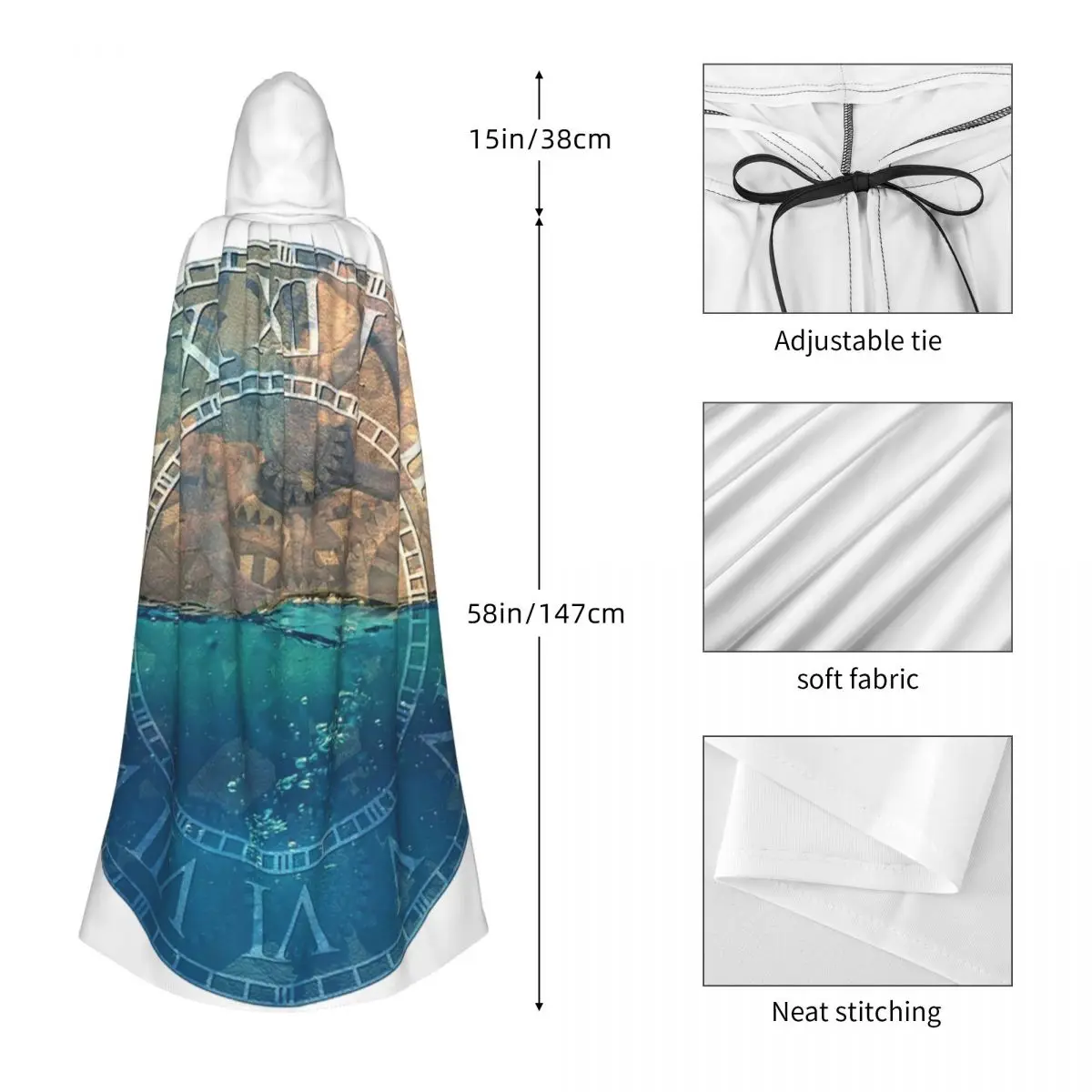 Steampunk Gears عباءة طويلة مقنعين الساحرة القرون الوسطى زي تأثيري كيب HalloweenParty الكبار للجنسين