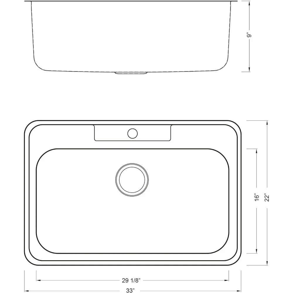 Einzelschüssel-Küchenspüle aus Edelstahl, 33 x 22 x 9 Zoll, obere Montage/Drop-In, mit Sieb und Geschirrkorb – 18 Gauge, strapazierfähig