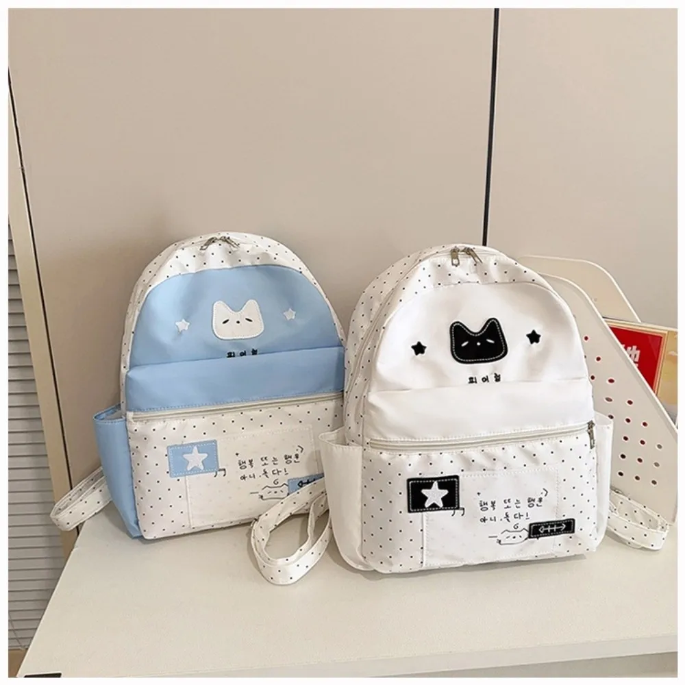 New Cat Polka Dot Backpack Lightweight Multifunctional Schoolbags White Large Capacity Cartoon Mochilas for Students