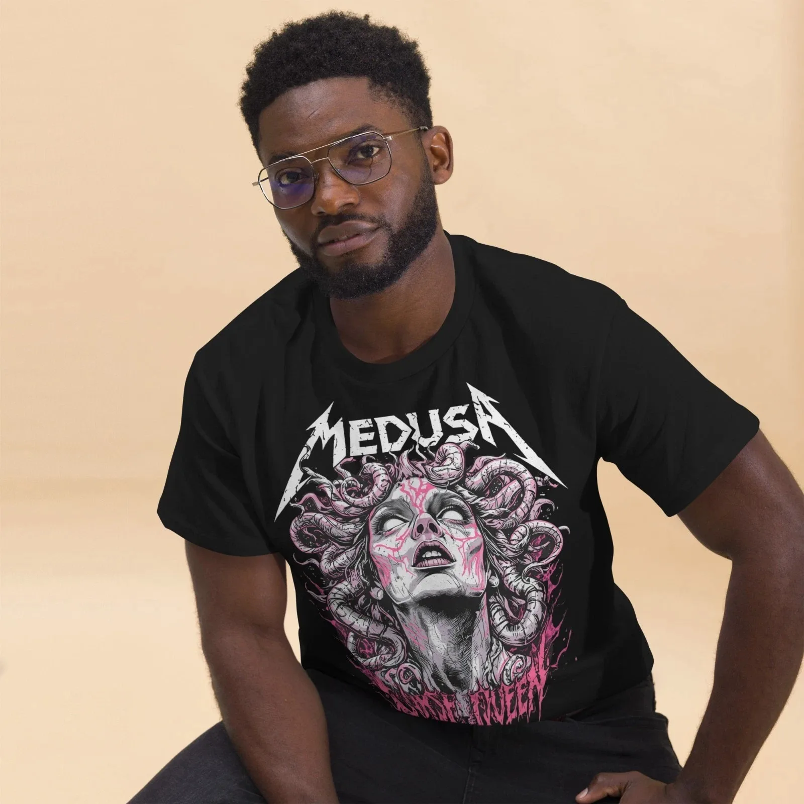 Medusa Curse Queen Metal Font Vintage Graphic T-Shirt Cotton Men Women Streetwear Tee