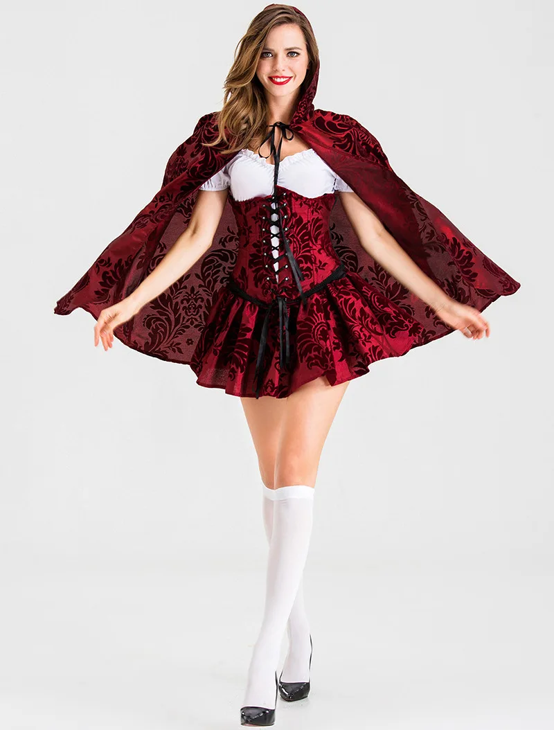 

Halloween Vintage Royal Court Little Red Riding Hood Gothic Cosplay Costume Classic Fairy Tales Anime Palace Fancy Dress