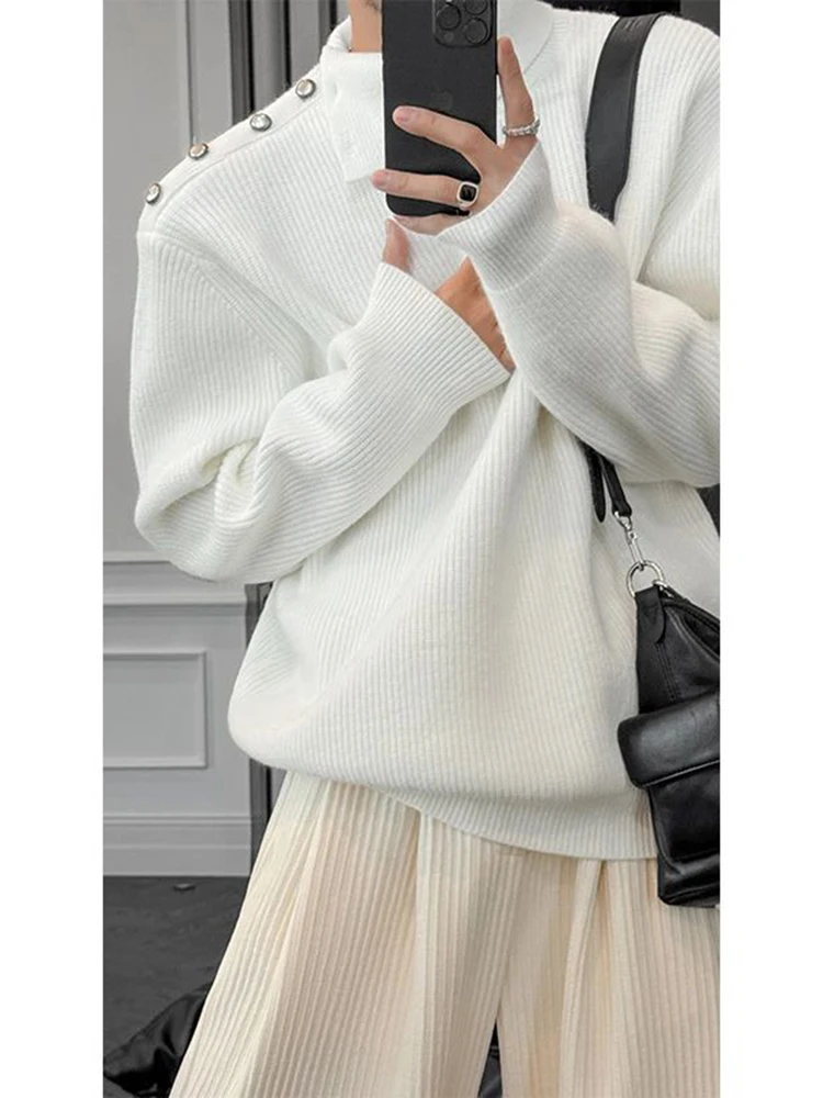 

Loose Fit Men's Knitted Sweater High Collar Button up Winter Casual Wear Polyester Fiber Long Sve Thiened Warm Sle