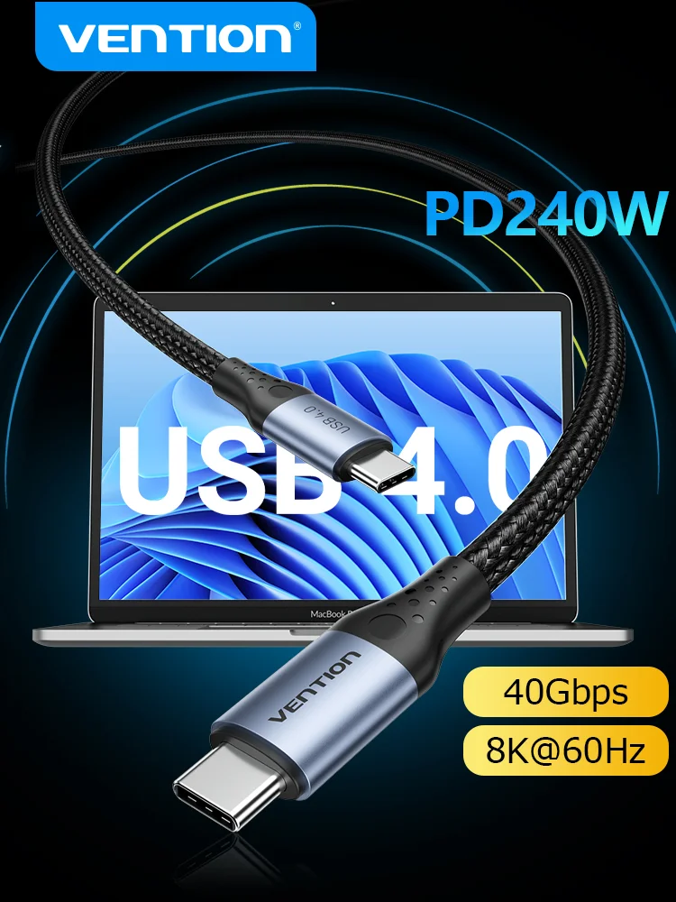 Vention 240W Kabel USB typu C 5A 40Gbps do PS5 Nintendo Switch Samsung Galaxy MacBook Pro USB 4.0 PD Kabel USB C do szybkiego ładowania — zdjęcie produktu 7