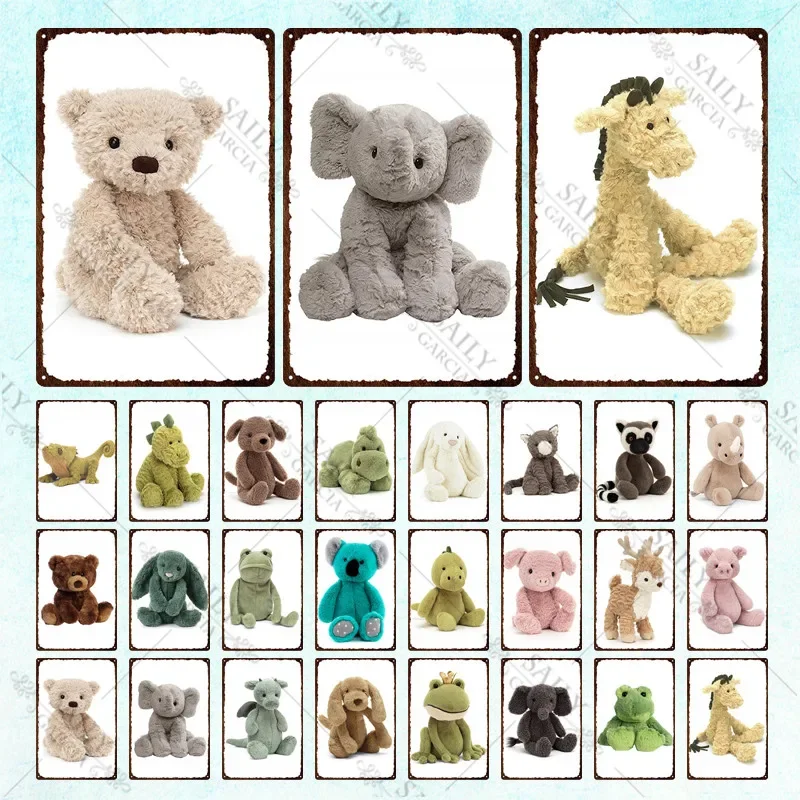 الكرتون الحيوانات دمية معدن القصدير تسجيل الدب الضفدع لعبة على شكل أرنب لطيف المعادن الملصقات لوحات الحضانة الاطفال ديكور معدن القصدير جدار الفن اللوحات