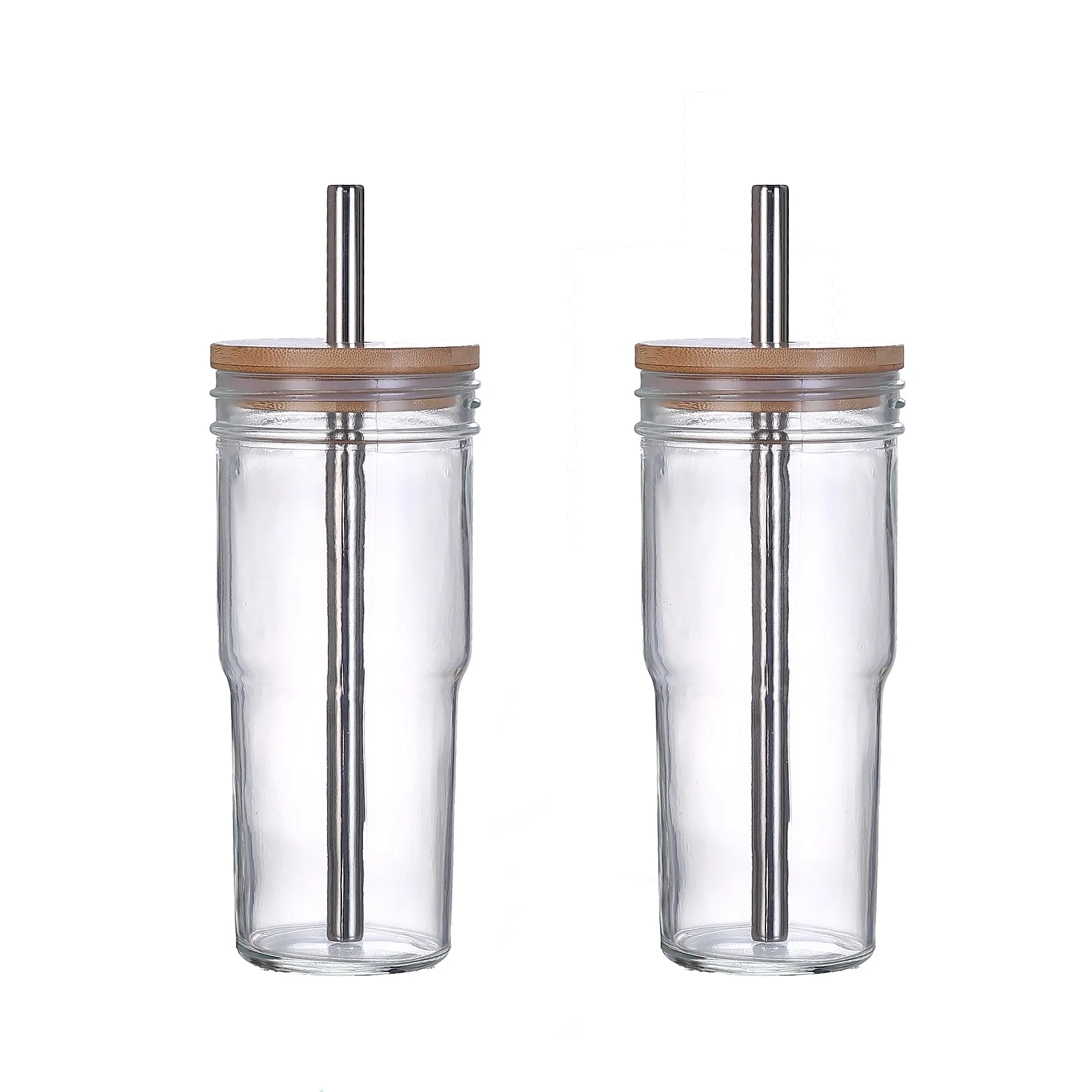 

2pcs 24oz Reusable Iced Coffee Cups Smoothie Cups bubble Tea Cups, Wide Mouth Glasse Cup with Bamboo Lid and Straw, Mason Jar