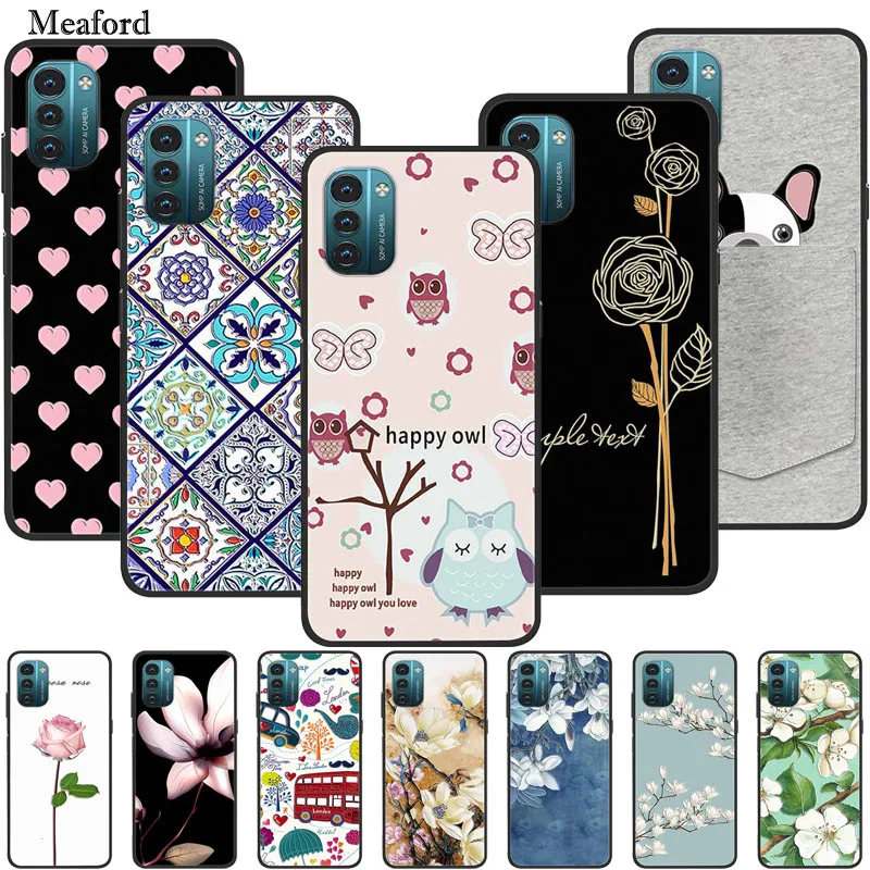 Funda trasera de silicona suave para teléfono Nokia G21, carcasa con relieve de flores en 3D, Capa TA-1418