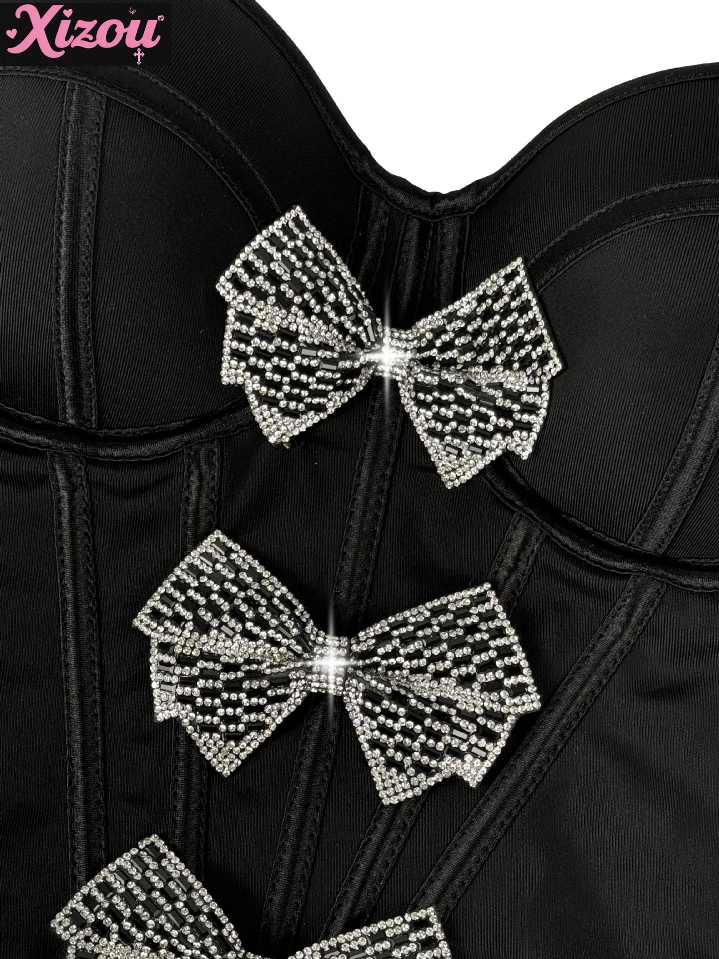 Europa Amerika Dark Cool Pittige Meisjes Strass Boog Visgraat Buste Vrouwen Sexy Tube Top Taille Sling Vest Dragen Visgraat tops