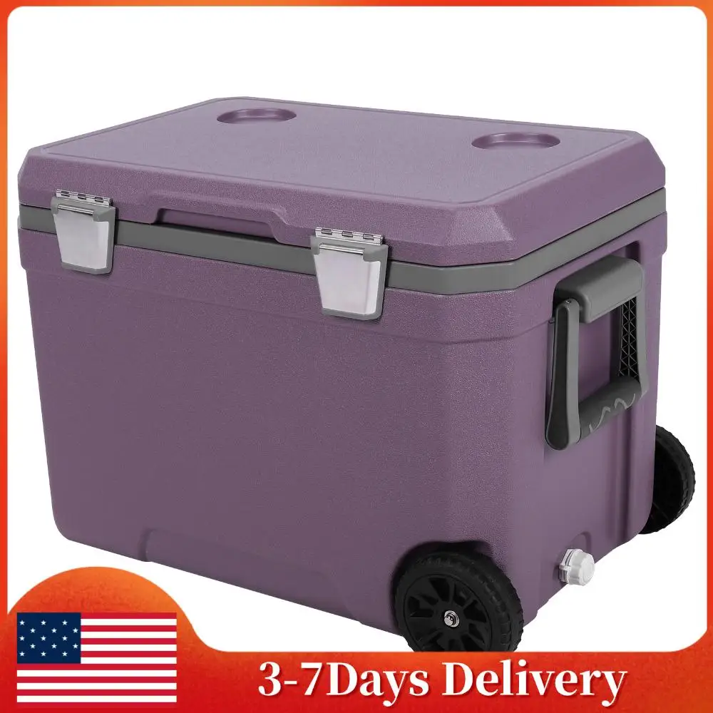 

45L PU Ultra-Light Hard Cooler with Pull Rod & Wheels Vehicle Insulated Box Anti-Slip for Camping/Picnic/Fishing/Boat/Barbecue