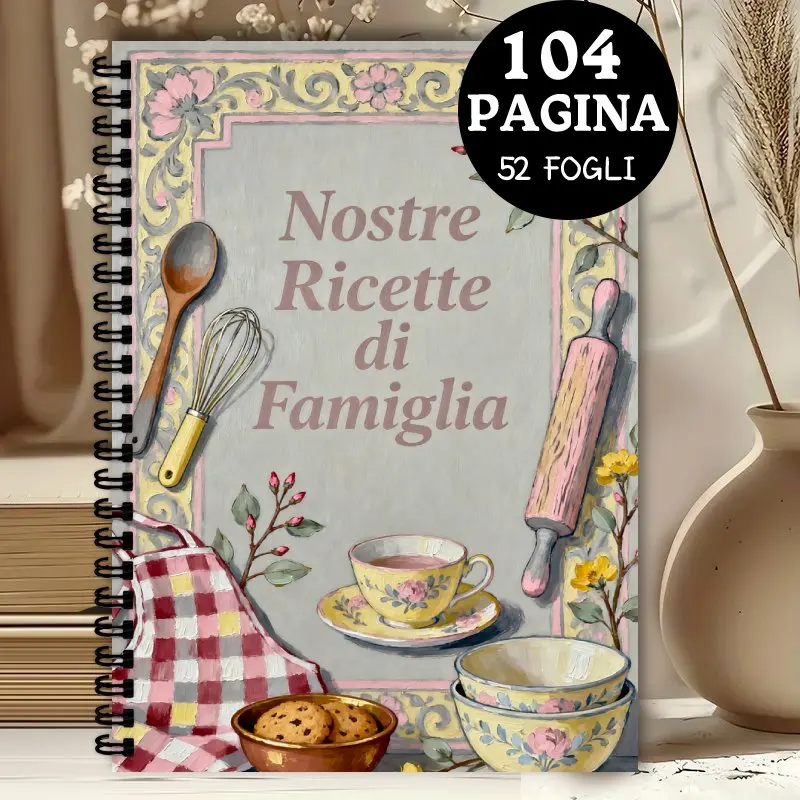 Italian recipe book,104 Page Blank Kitchen Notebook with Spiral Binding, Perfect Gift for Family Chefs, Hand-Drawn Retro Scenes