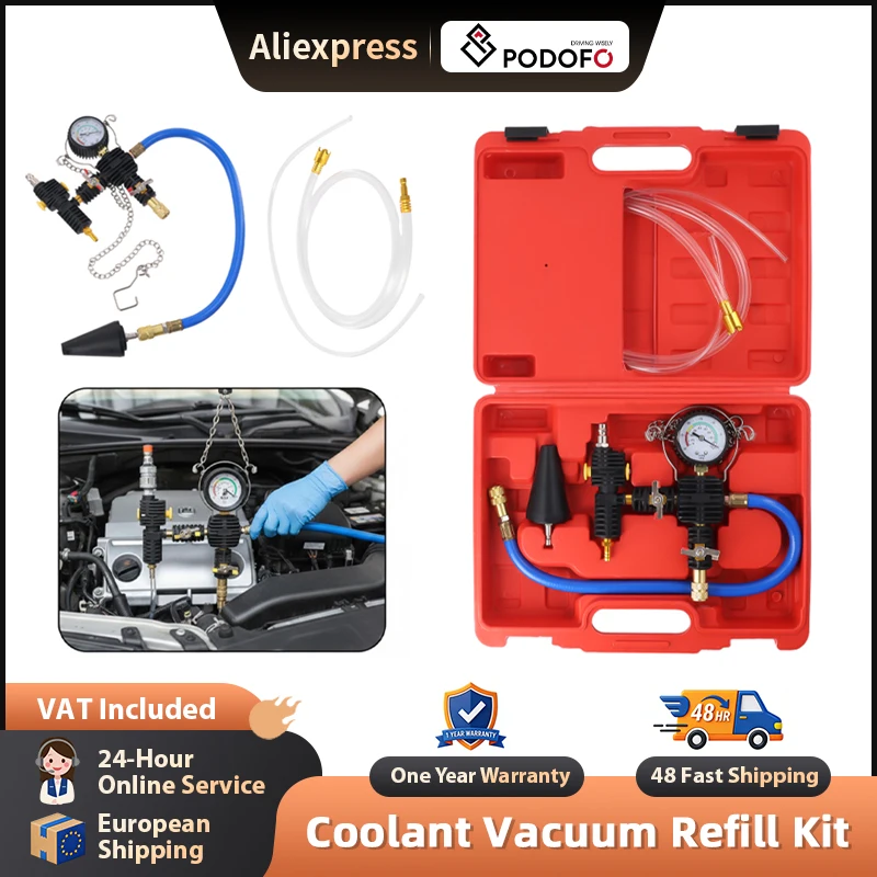 Kit di riempimento e spurgo a vuoto per radiatori auto Podofo, set di strumenti per la purga e il riempimento del sistema di raffreddamento per colletti di riempimento del radiatore auto