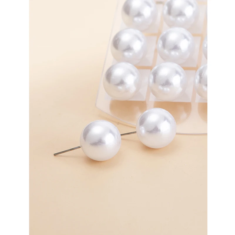 12Pairs/set White Beige Imitation Pearl Stud Earrings For Women Ear Jewelry Round Ball Earring 16mm