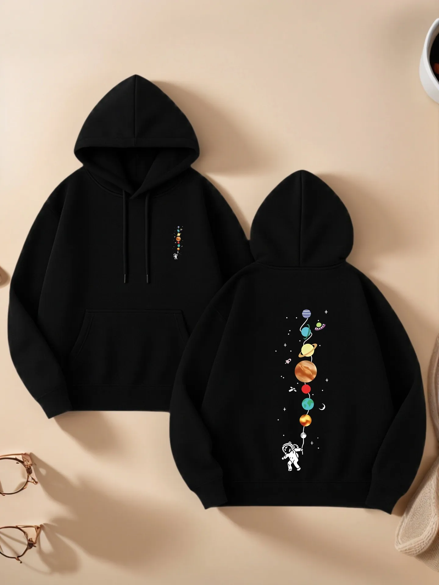 

Graphic Hoodie Women, Solar - System Print, Aesthetic Design, Fleece, Casual Everyday Wear, For Teens