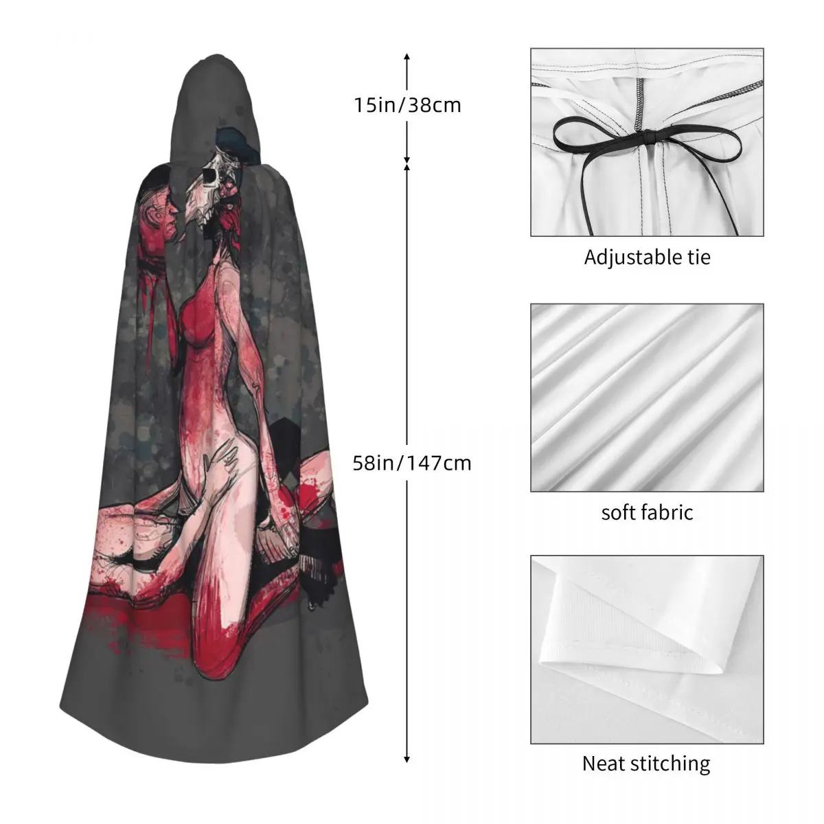 The Honeymoon Hooded Cloak Halloween Party Cosplay Woman Men Adult Long Witchcraft Robe Hood