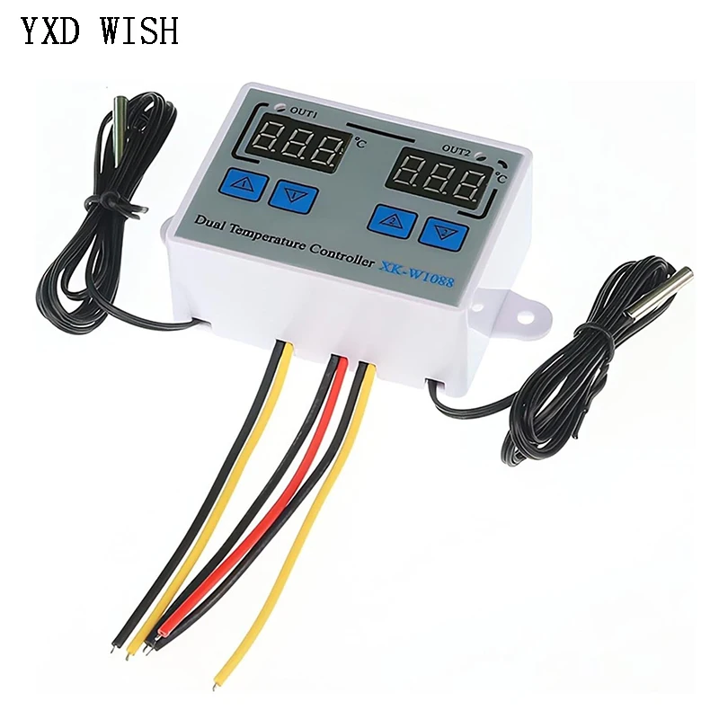 W1088 Dual LED Digital Temperature Sensor Controller Heating Thermostat 12V 24V 110-220V Aquarium Incubator XK-W1088