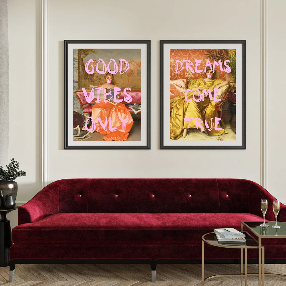 Neon Quote Funny Mona Lisa Poster Vintage Print Rich Man Inspirational Canvas Painting Wall Art Living Room Nordic Decor Picture