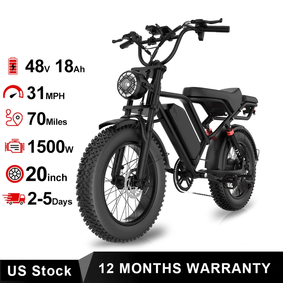 2026 New 1500W Electric Bike 20" Fat Tire 31mph Top Speed 70 Miles Range for Road Sand Mountain Snow Electric Motorcycle image 1