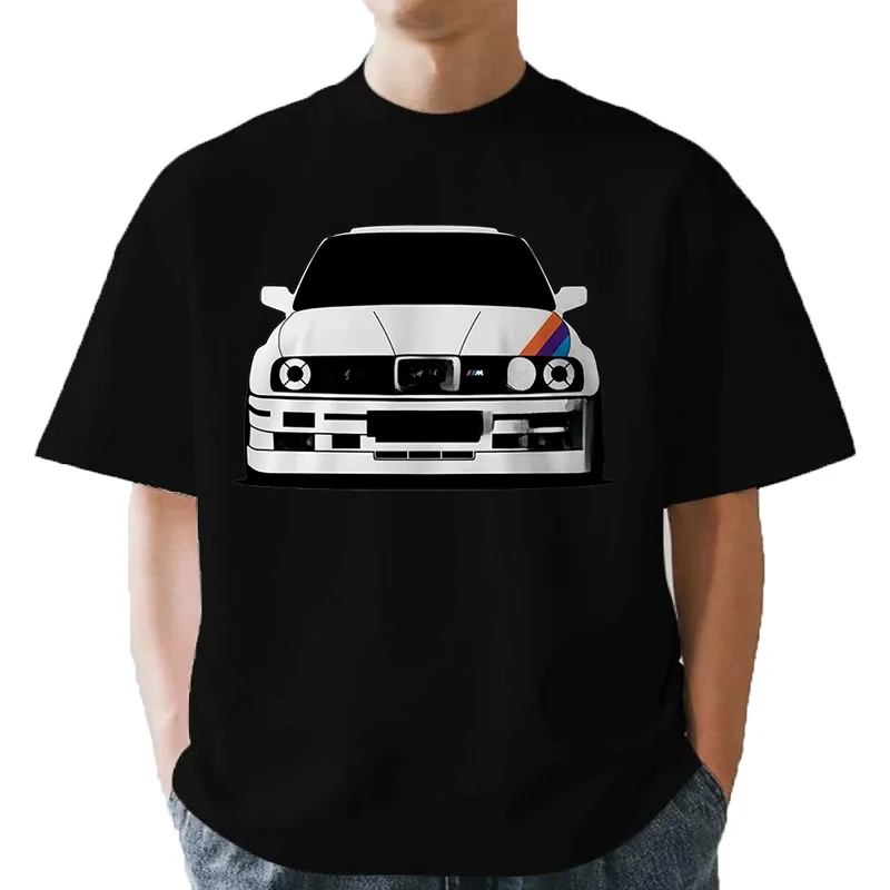 100% cotton Men Classic Retro Sports Car Print T Shirt Round Neck Short Sleeve Vintage Automobile Graphic Casual Summer Tees