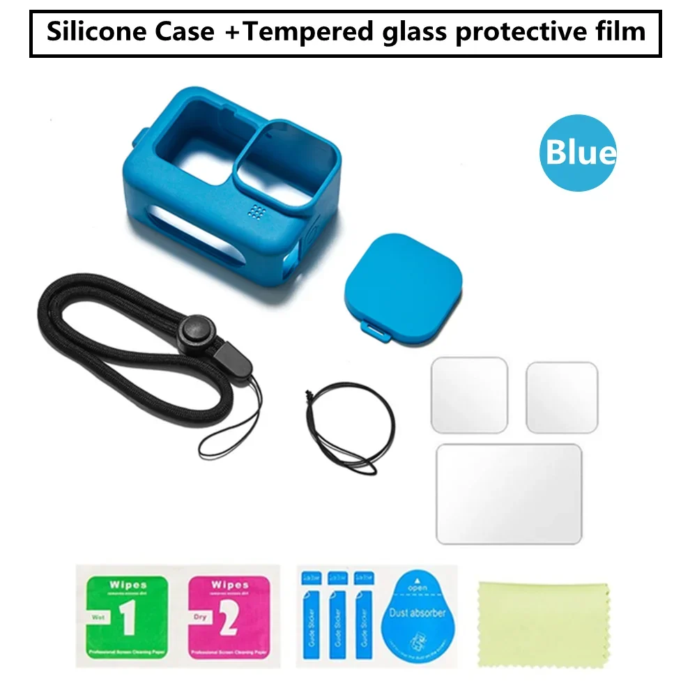 Silicone Case Set for GoPro Hero 12 11 10 9 Black Tempered Glass Screen Protector Protective Film Lens Cap Cover for Go Pro case