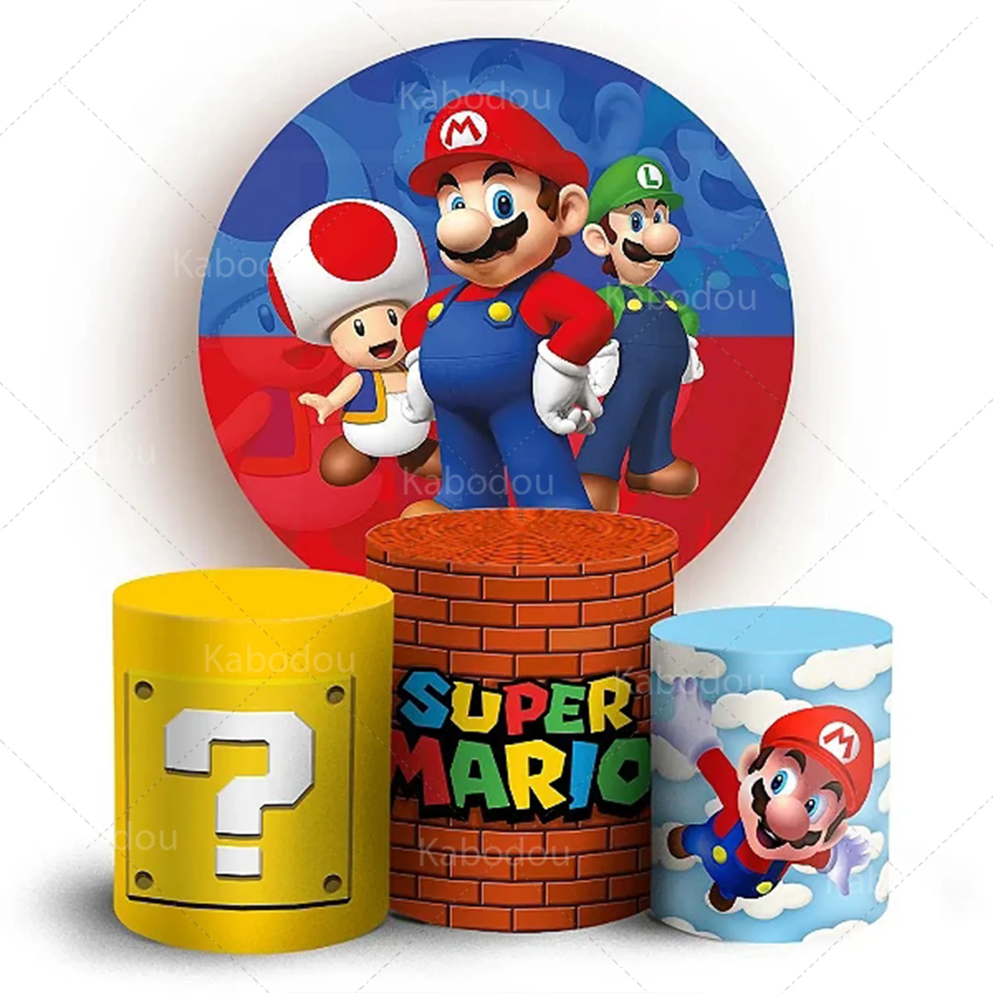 

Super Mario Bros Round Backdrop Boys Birthday Party Decoration Photography Background Baby Shower Cylinder Cover Studio Prop