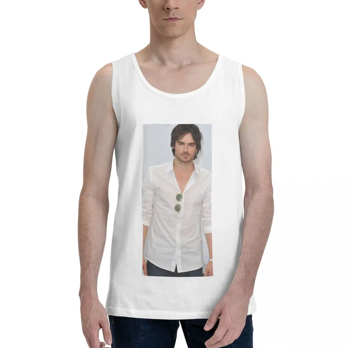 Soft Ian Somerhalder Damon Salvatore 100% Cotton Men's Sweatshirt Vest Sleeveless Clothing Tees Men Tank Tops T-shirt