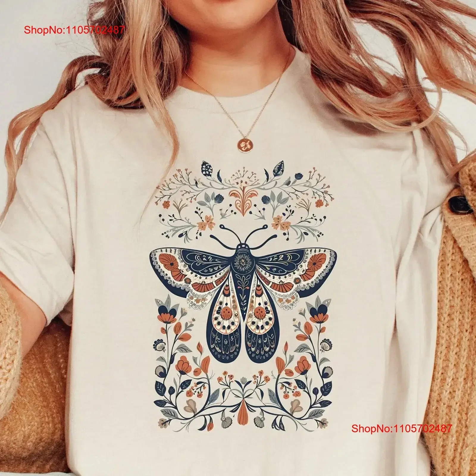 Lunar Moth Boho T Shirt Cute Vintage Style Idea for Fall Scandinavian Folk Art Top vintage Washed Casual Comfortable