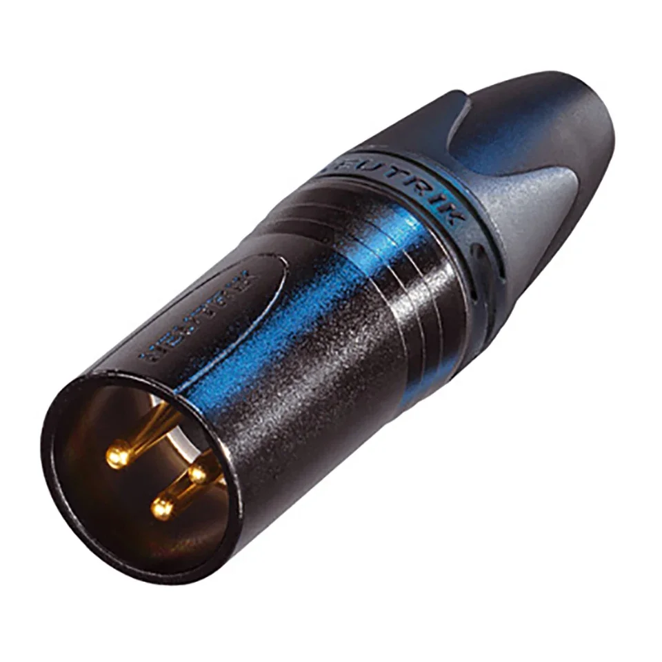 1pcs Switzerland Neutrik NC3MXX-B 3 pole XLR male cable connector with black metal housing and gold contacts.