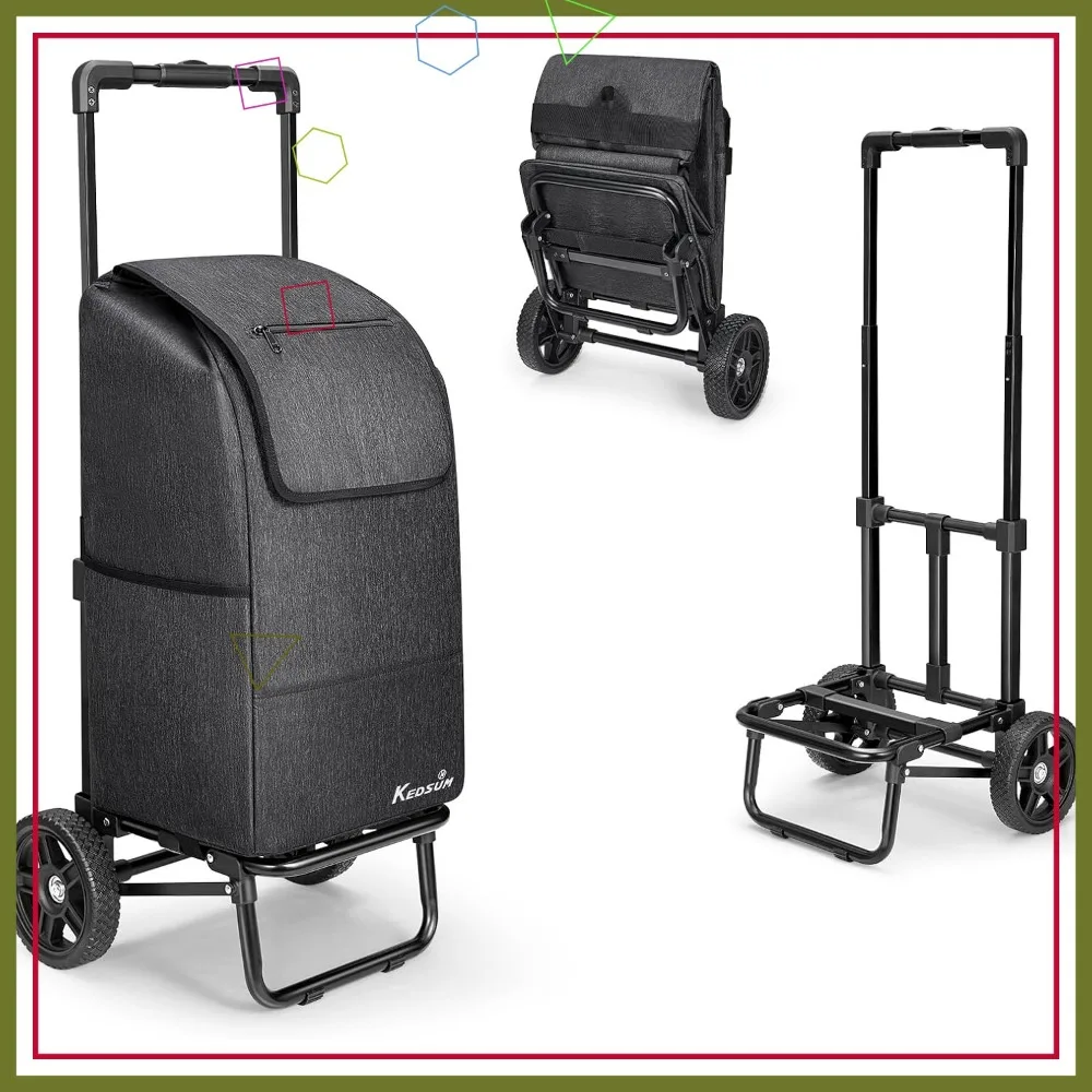 

2 in 1 Shopping Cart for Groceries, 330 lbs Capacity Foldable Utility Cart with Wheels and Waterproof Tote Bag, Black