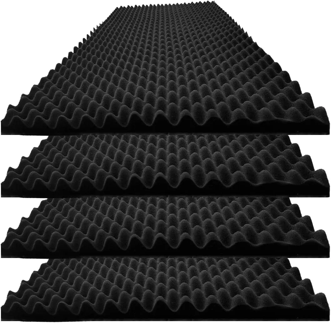 

4 PCS Black Acoustic Foam Panels, 48x24x2 Inch Egg Crate Design, Fireproof Soundproof Studio Wall Panels for Noise Reduction