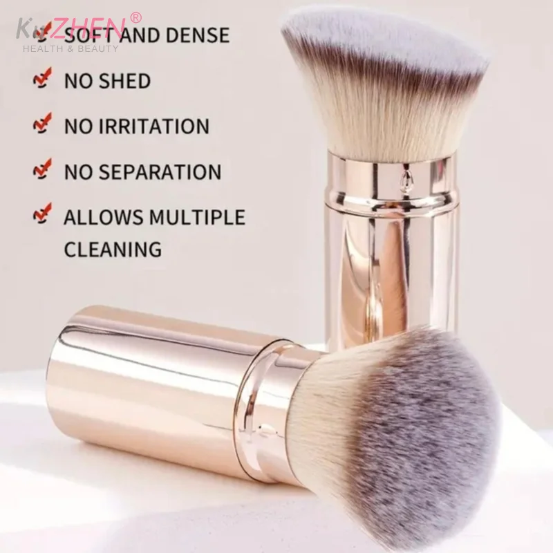 Pinceau de maquillage pour fond de teint rétractable, plat/Angle, pour poudre, Blush, noir, marron, or, correcteur, outils de maquillage portables, 1/2 pièces