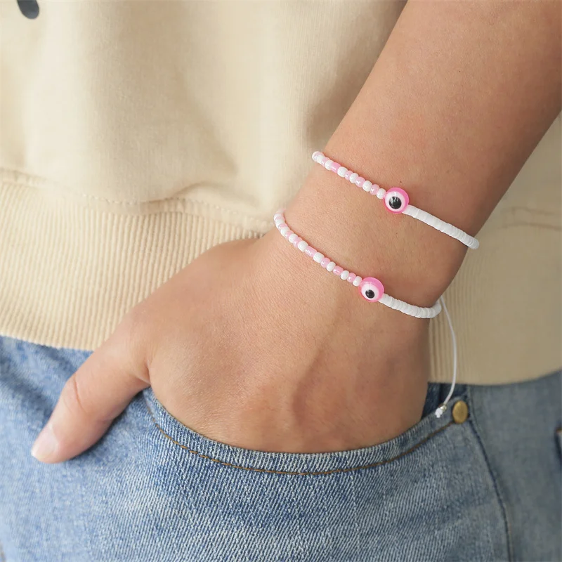 YEYULIN 12pcs/set Shell Colorful Beads Bracelet For Women Men Multi-style Clay Beaded Adjustable Rope Braided Bracelet Jewelry