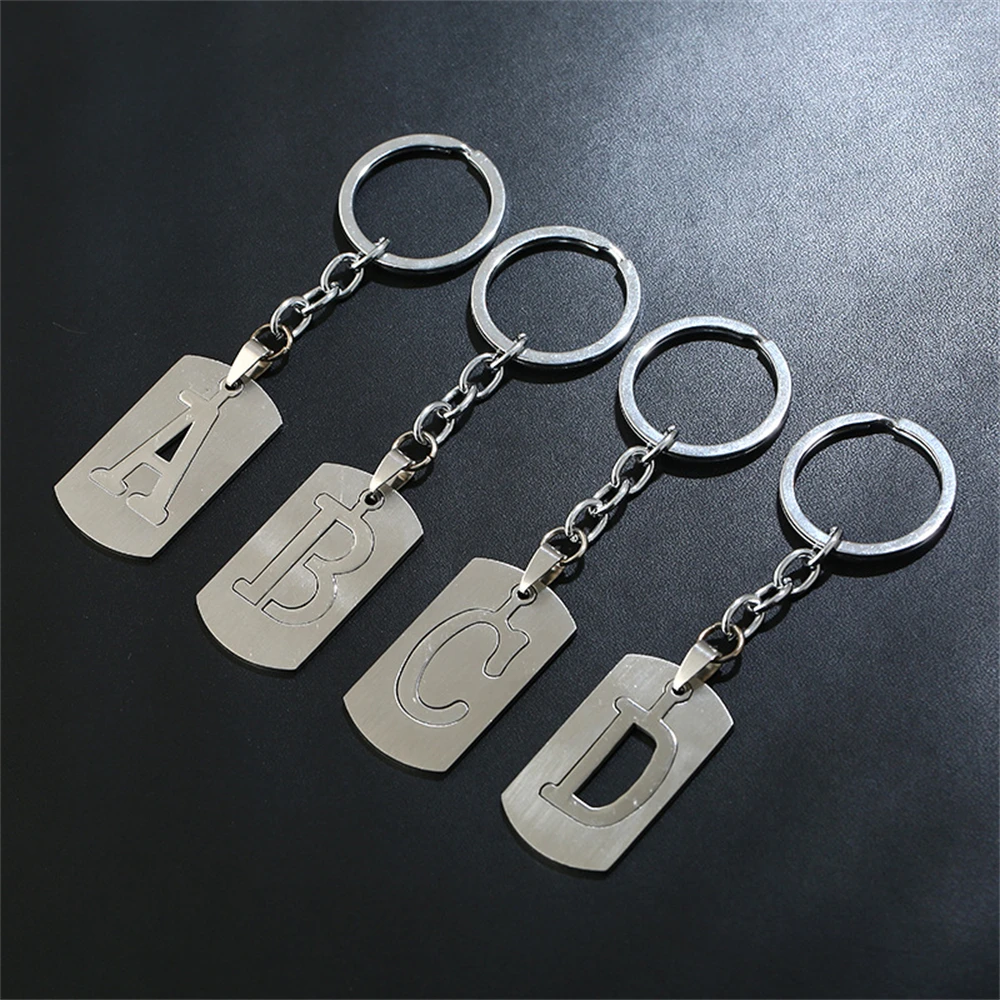 DIY A-Z Letters Key Chain For Name Silver Color Metal Keychain Men Car Key Ring Simple Key Holder Accessories Gift Jewelry