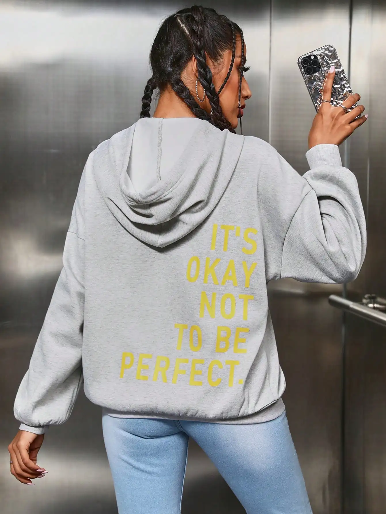 It\'s Okay Not To Be Perfect Art Letter Hoodies Female Fashion Casual Hoody Hip Hop Autumn Clothing Pocket Fur-liner Pullover