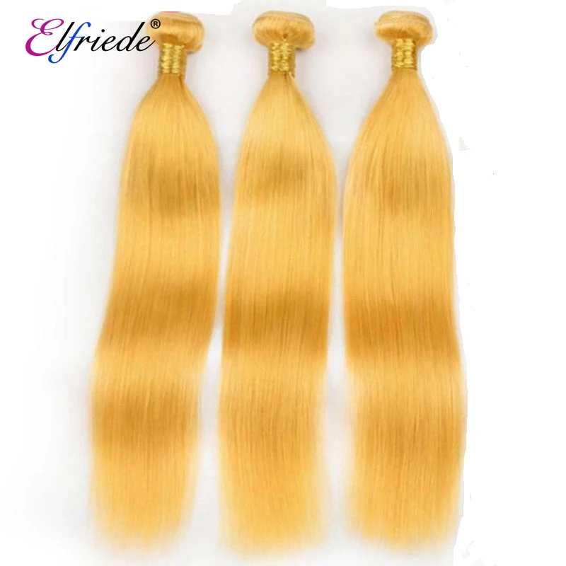 Elfriade-mechones de cabello humano liso de color amarillo, Extensiones de Cabello 100% humano, 3/4 mechones, ofertas, cabello humano Remy, cosido en tramas