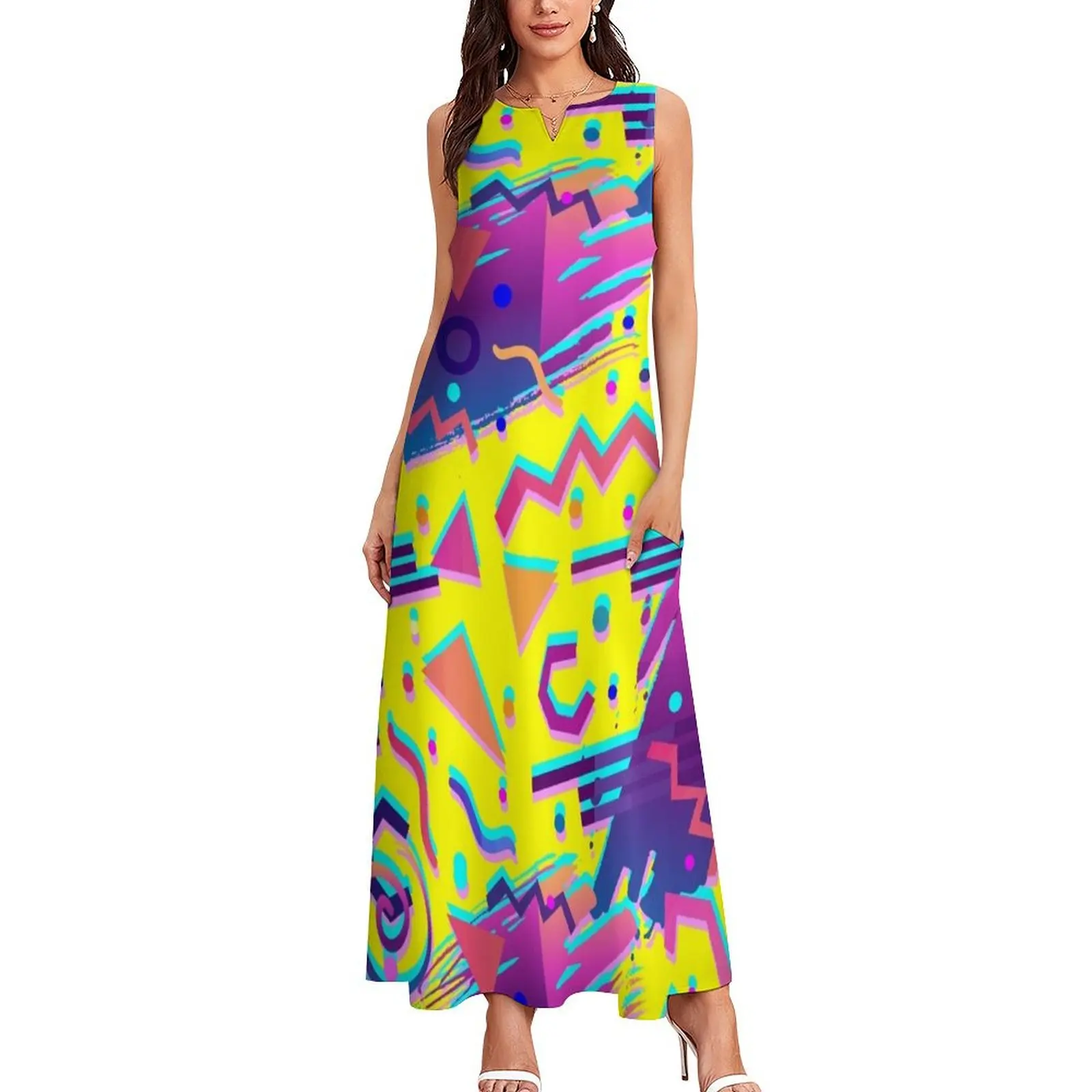 Eighties Retro Memphis Pattern Long Dress Summer dresses for women dress women summer Dresses gala