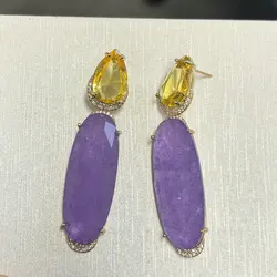 Bilincolor Fashion Yellow and Purple Cubic Zirconia Earring for Women Jewelry